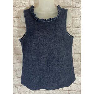 Banana Republic Knit Ruffle Neck Cotton Denim Blue Stretch Sleeveless Tank Top L